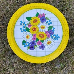 Vintage tin serving tray retro flower power